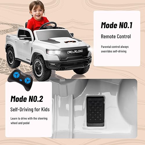 Miniatura 9 de Ram 1500 - Juguetes de paseo para niños de 4 a 8 años, camioneta para niños pequeños con control remoto, automóvil alimentado por batería de 12 V