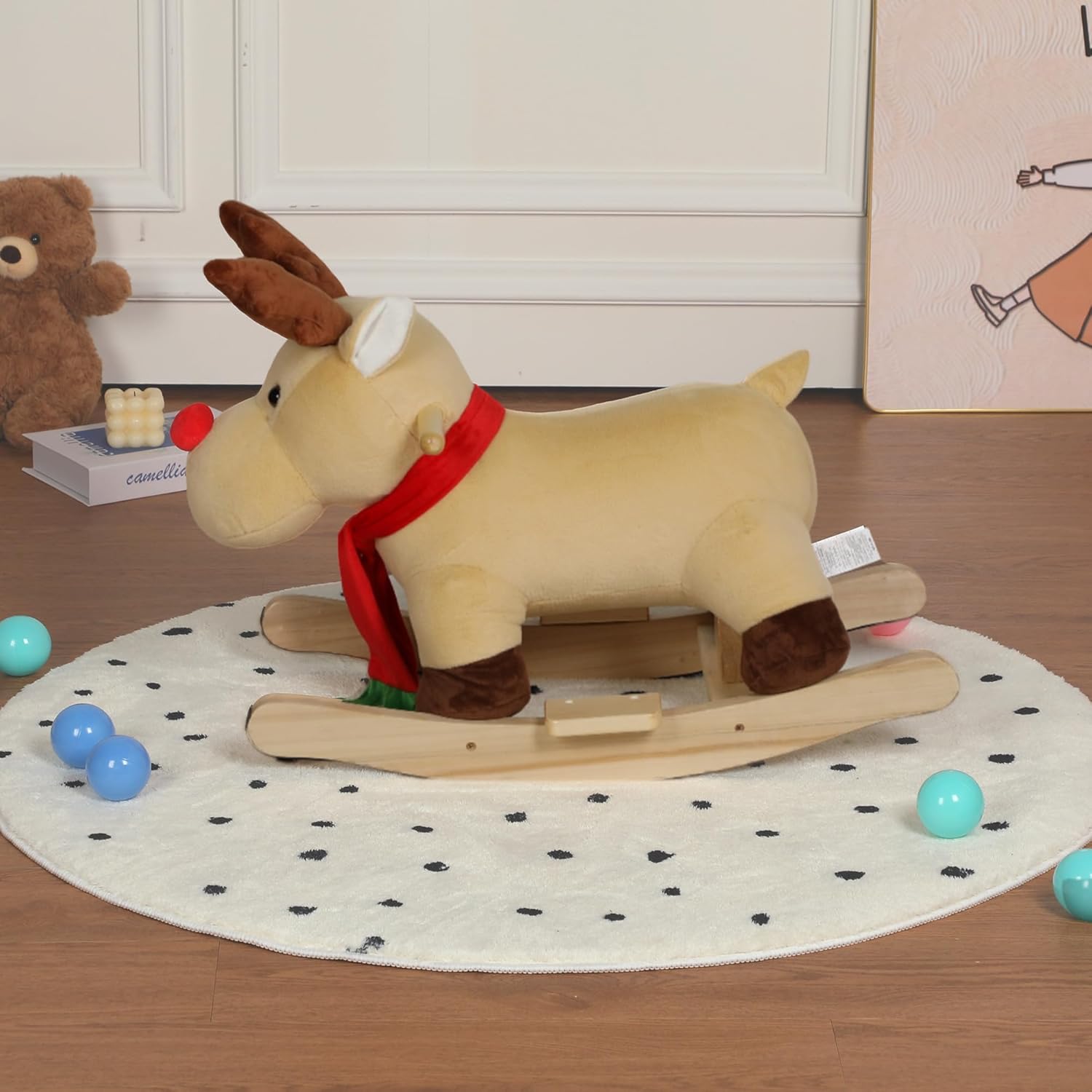 Gecheer Soft Plush Rocking Horse Toy for Toddlers 1-3 Years with Lullaby Sound and Safety Belt CPC Certified