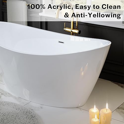 Miniatura 21 de Empava Bañera, bañera de 67 pulgadas, bañera de acrílico independiente con drenaje central y desbordamiento, bañera de diseño contemporáneo