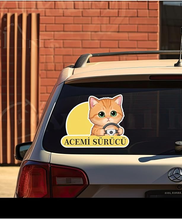 Parti Tasarla Acemi Sürücü Sevimli Kedi Araba Etiketi & Sticker Çok Renkli