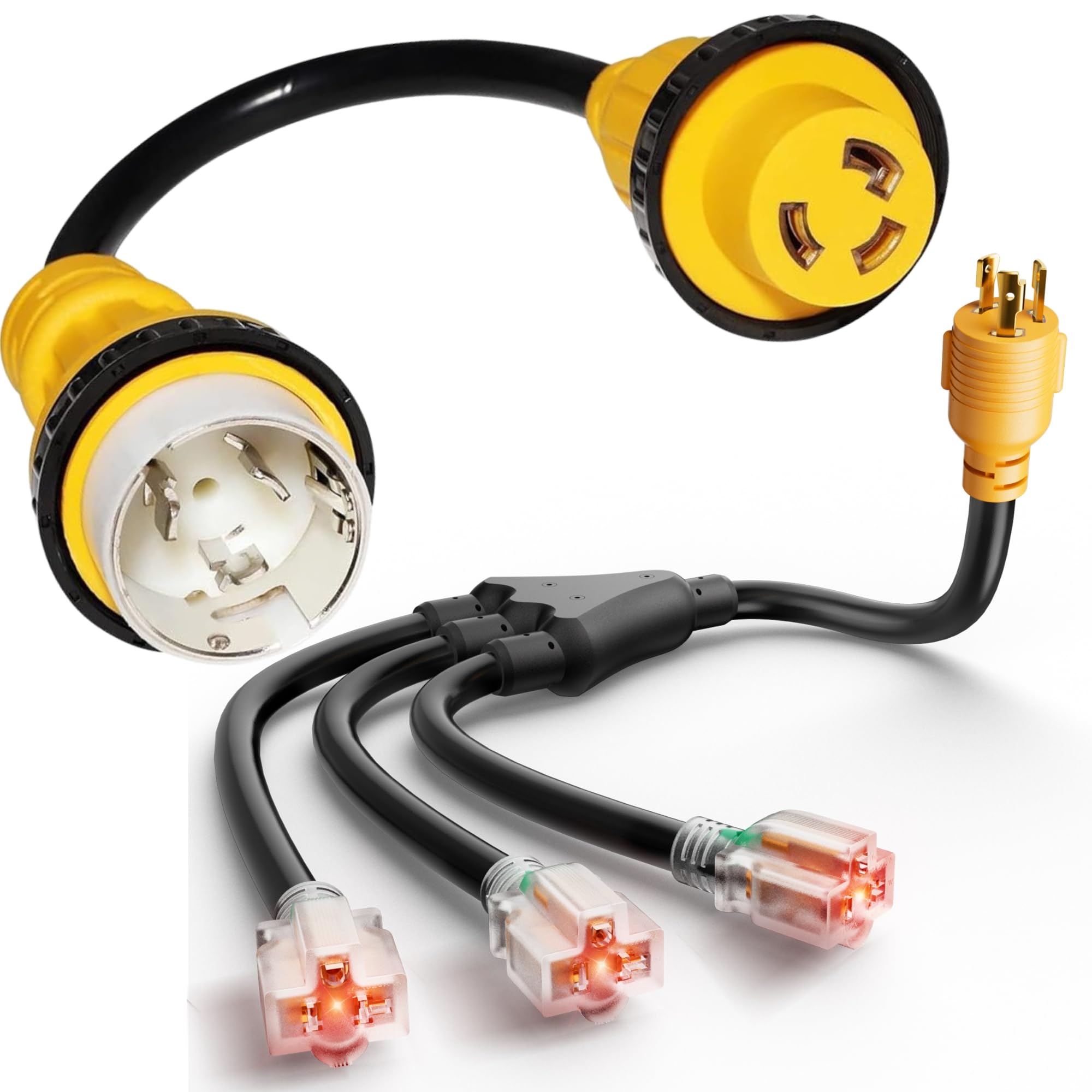 6FT 30A To 15A RV Shore Power Extension Cord – NEMA L5-30R To 5-15P, 10 AWG, Twist Lock With Angled Grip Handle