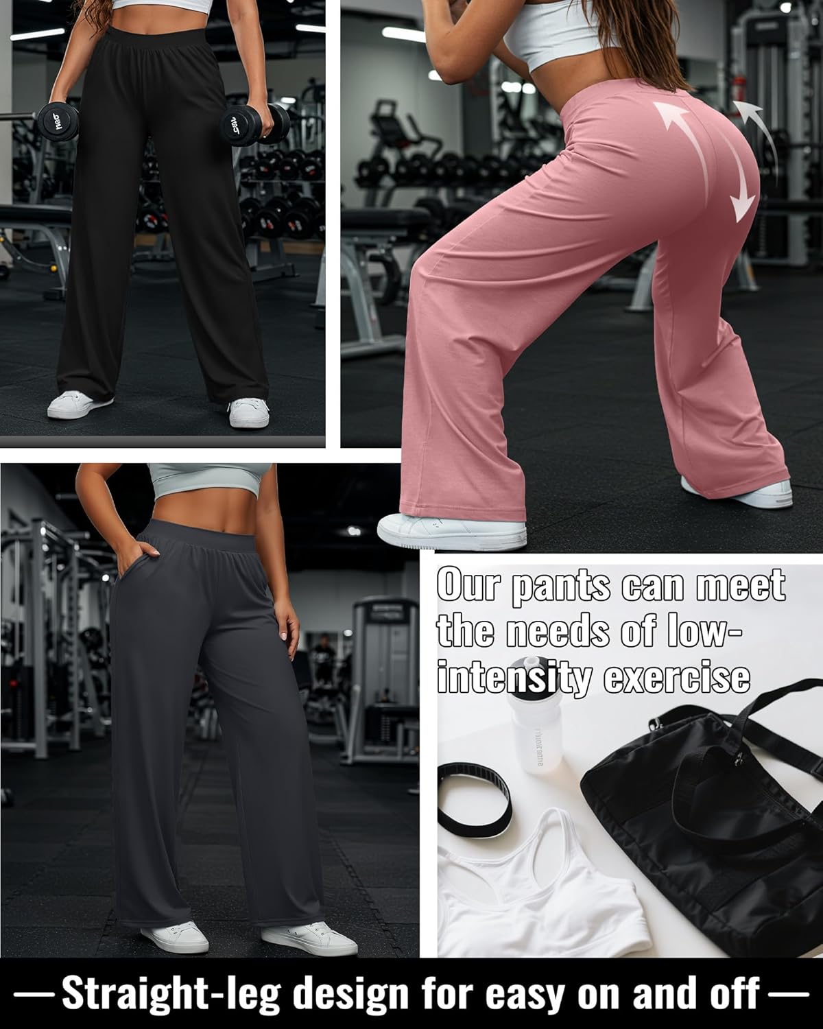 Huukeay 3 Pack Women's Plus Size Pants, High Waisted Wide Leg Pants Casual Pajamas Pants Loose Yoga Sweatpants with Pockets - Image 4