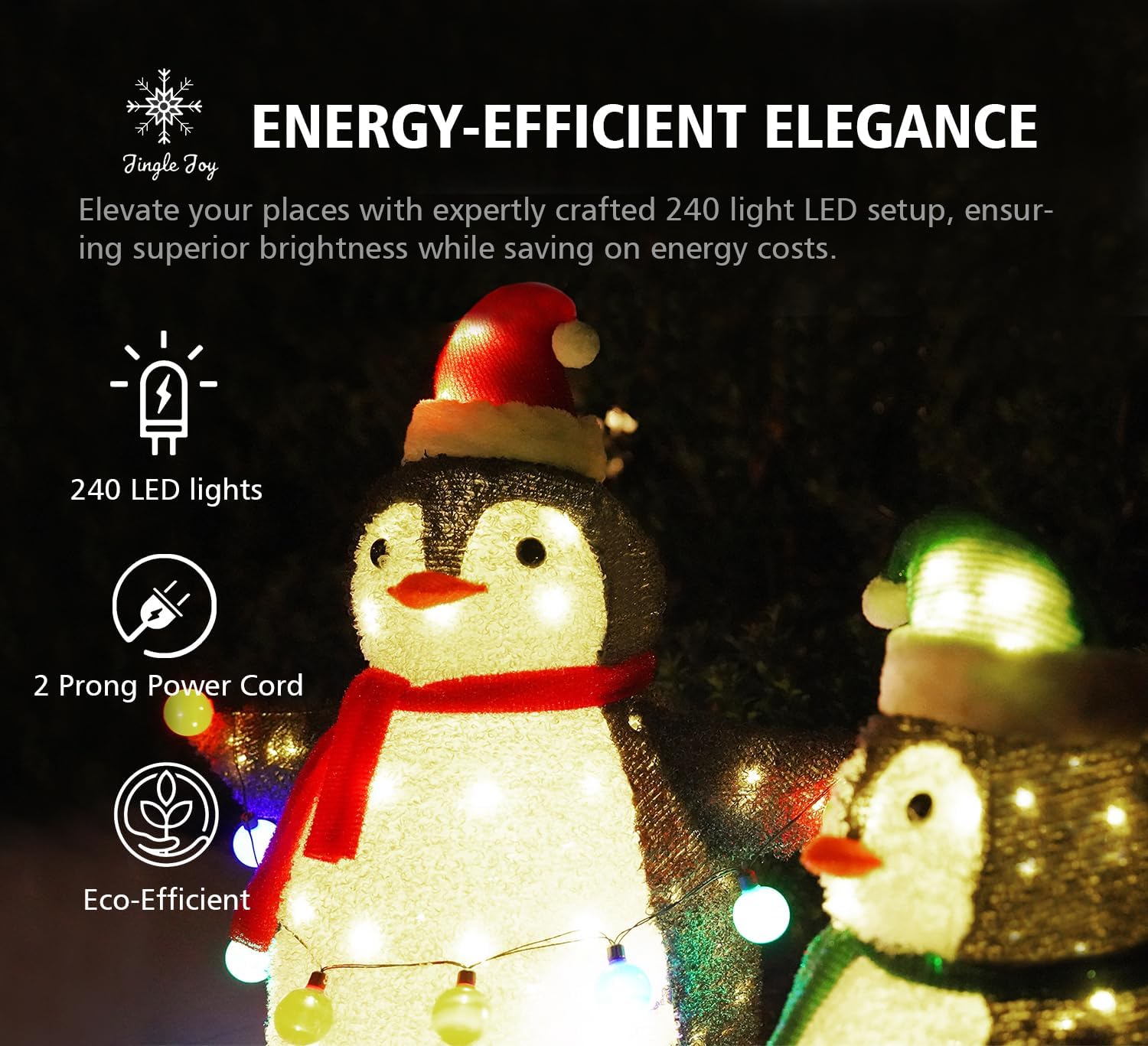 Jingle Joy 3-Piece 36-Inch LED Lighted Outdoor Penguin Family Set - Weather Resistant with Ground Stakes - Festive Winter Christmas Decorations - Holiday Yard, Lawn and Garden Decor