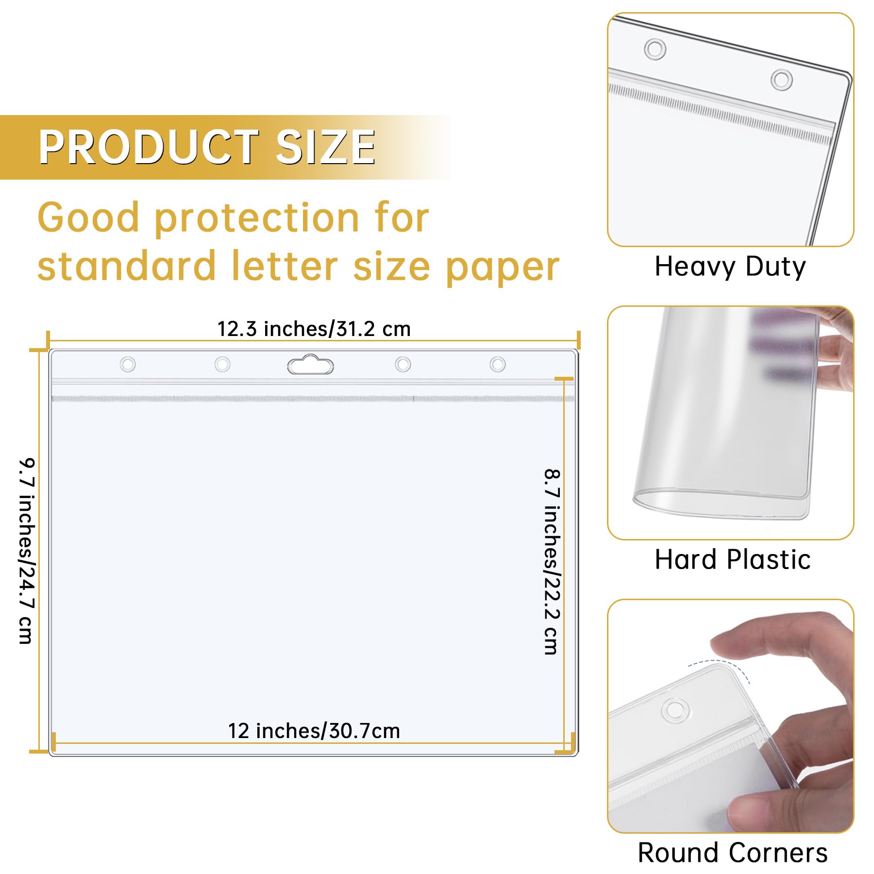 AKONEGE 6 protectores de hojas rígidas de 8.5 x 11 pulgadas, impermeables, resellables, con cremallera, fundas de plástico rígido transparente para fotos, certificados, soporte de documentos