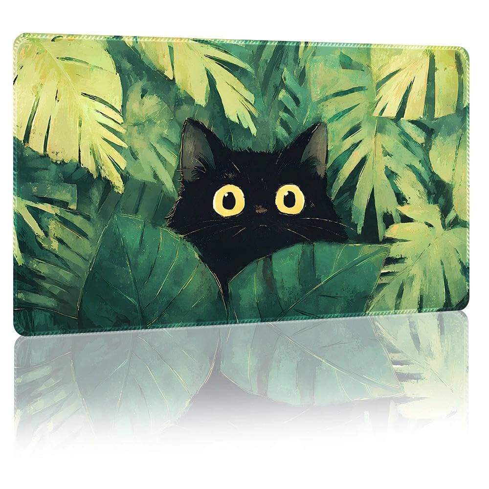 DUNQEO Fantasy Game Mat Compatible with MTG, TCG – 24”x14” Playmat with Stitched Edges for Trading Card Games, Board Games & Desk Use(Leafshade,No Game Zones)
