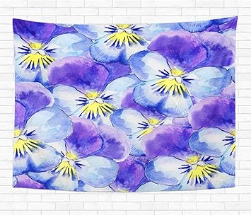 Amazon Co Jp タペストリーパープルパターン水彩パンジーパンジーブルーフラワーフローラルガーリーホーム装飾壁掛けタペストリーリビングルーム寝室寮 0x150 Cm ホーム キッチン