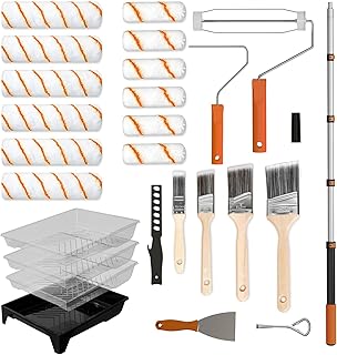 Rouleau Peinture avec 1,3m Perche Telescopique, 27 Pièces Kit Peinture Mur, Rouleaux de Peinture 23 cm/10 cm pour Murs, Manches Microfibre pour Peinture Professionnelle, Orange