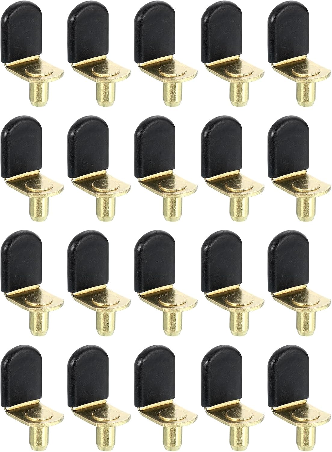 uxcell 20Pcs Shelf Support Pegs, 6mm L-Shaped Bracket Style Shelf Pegs Pegs with Rubber Sleeve, Metal Support Pegs Holder for Kitchen Cabinet Bookcase (Gold, White)