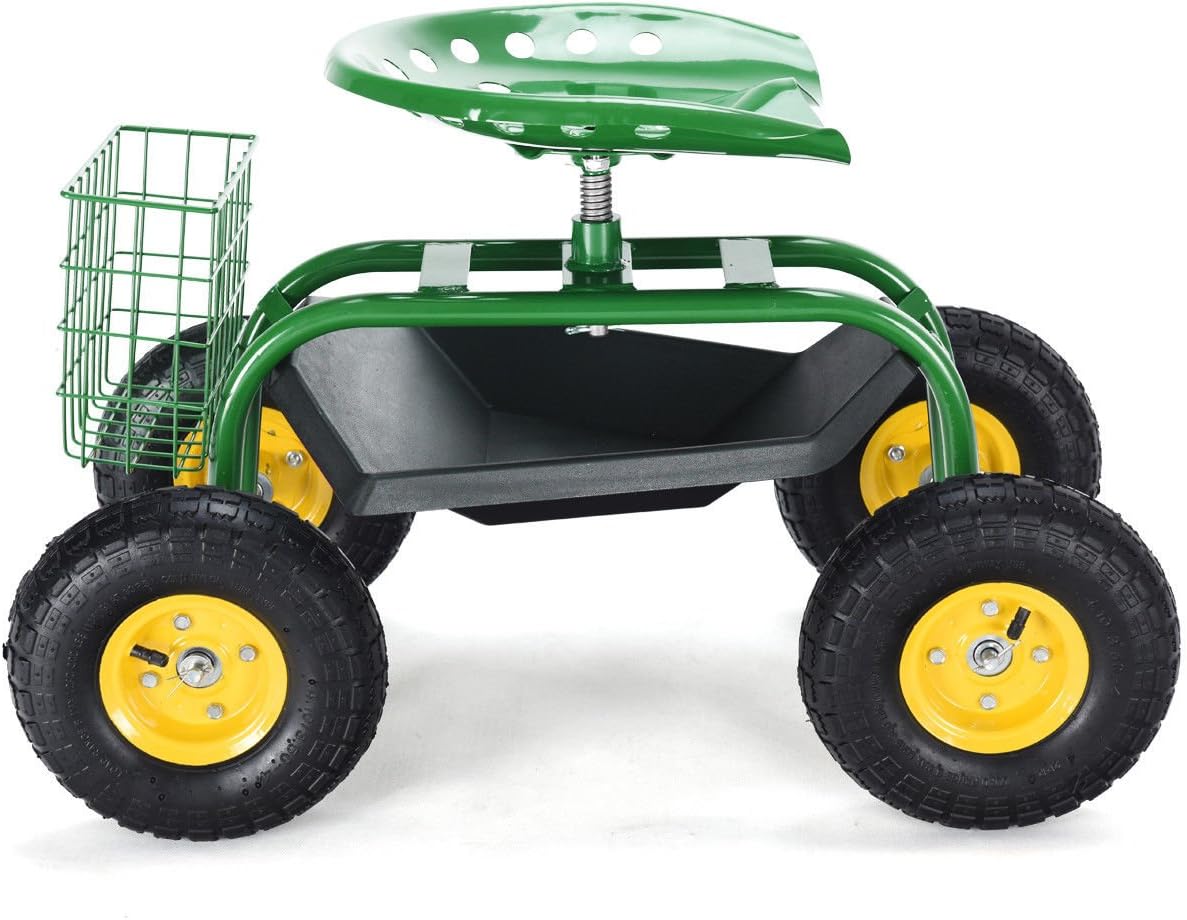 🔥 Crаzу Dеаlѕ Giantex Garden Cart Rolling Tray Gardening Planting with Work Seat and Basket Outdoor Work Cart on Wheels Green