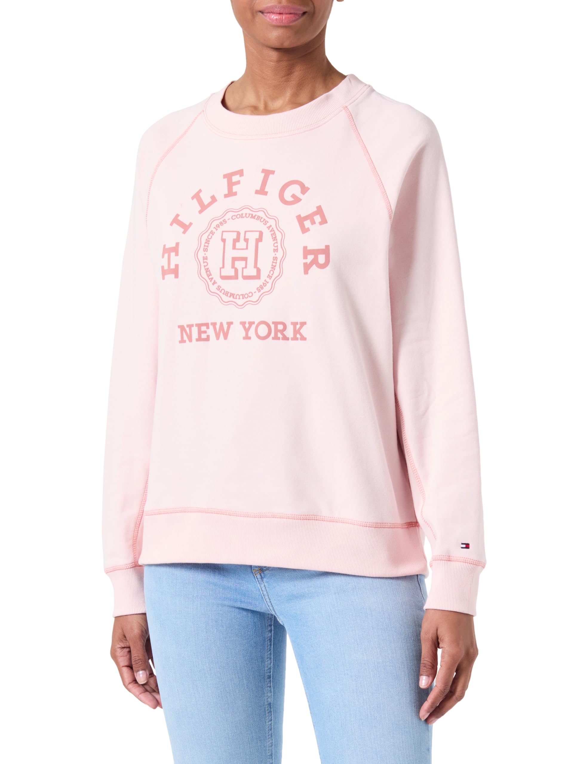 Tommy Hilfiger Women's REG VARSITY RAGLAN SWEATSHIRT Whimsy Pink S