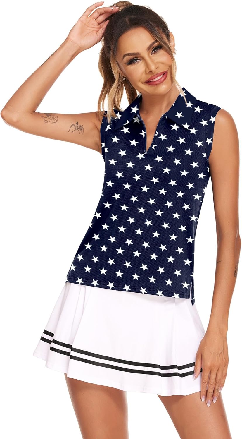 HOTLOOX Women Sleeveless Golf Polo Shirts Summer 2026 UPF 50+ Zipper V Neck Tennis Tank Top XS-XXL