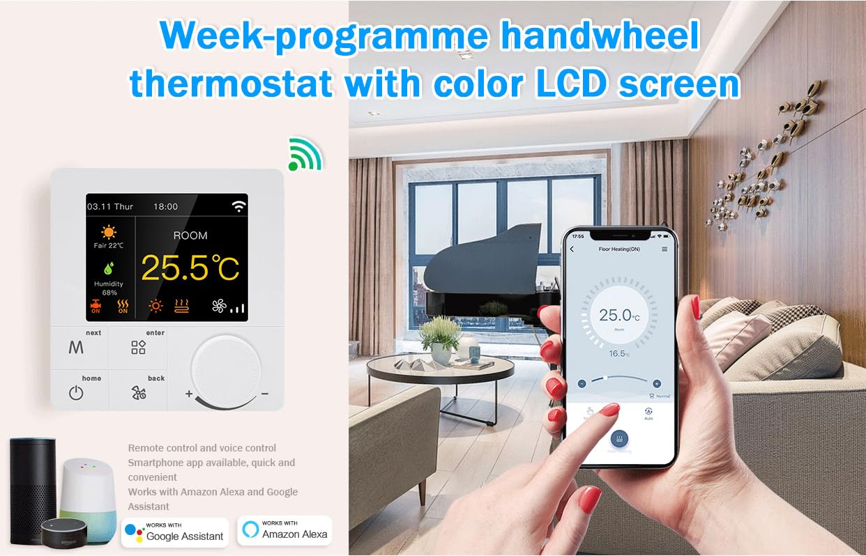 inteligentny przycisk Wi-Fi, kolorowy termostat, 2-rurowy, klimatyzator i mieszanie wody, współpracuje z Alexa Google Home, obsługuje komunikację RS485
