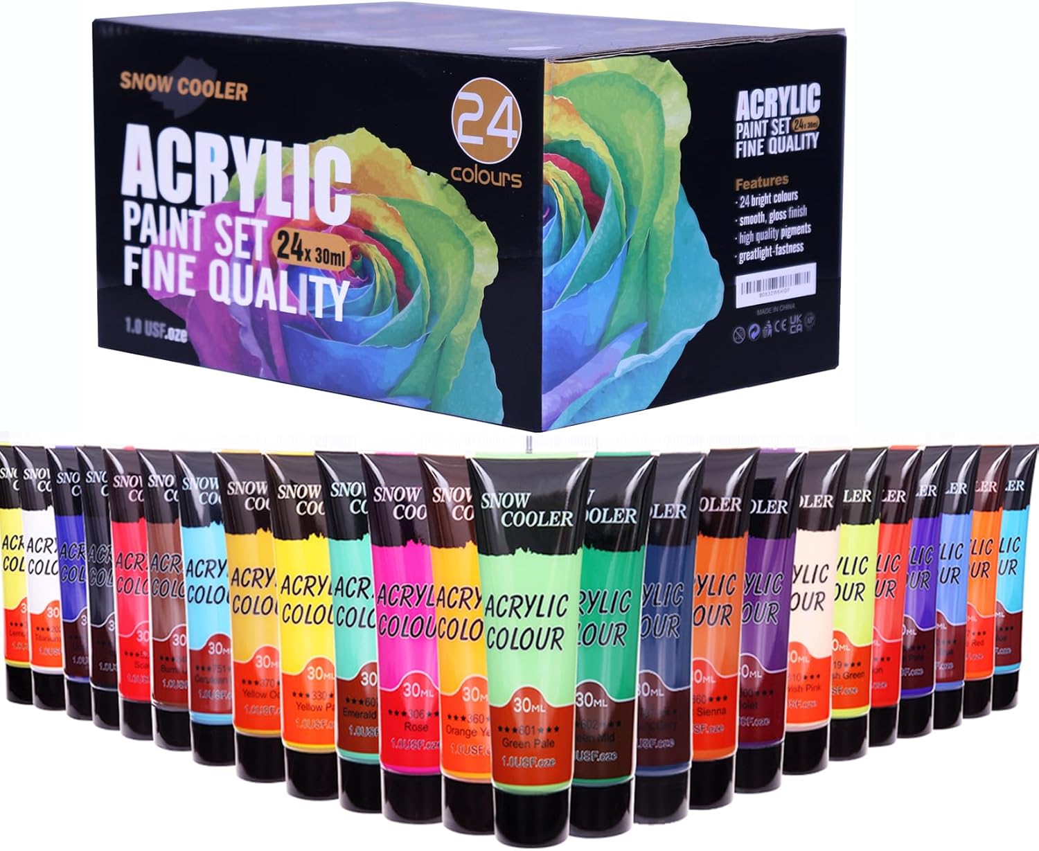 Acrylic Paint, 24 Colors Acrylic Paint Set, Non Toxic Art kit Painting Supplies for Kids Adults Canvas,Rock,Wood