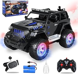Voiture télécommandée pour enfants, 2,4 GHz voiture RC, tout-terrain télécommandé, SUV avec lumière, brouillard, son, 2 piles 60 min, cadeau pour garçons filles 6 – 16 ans