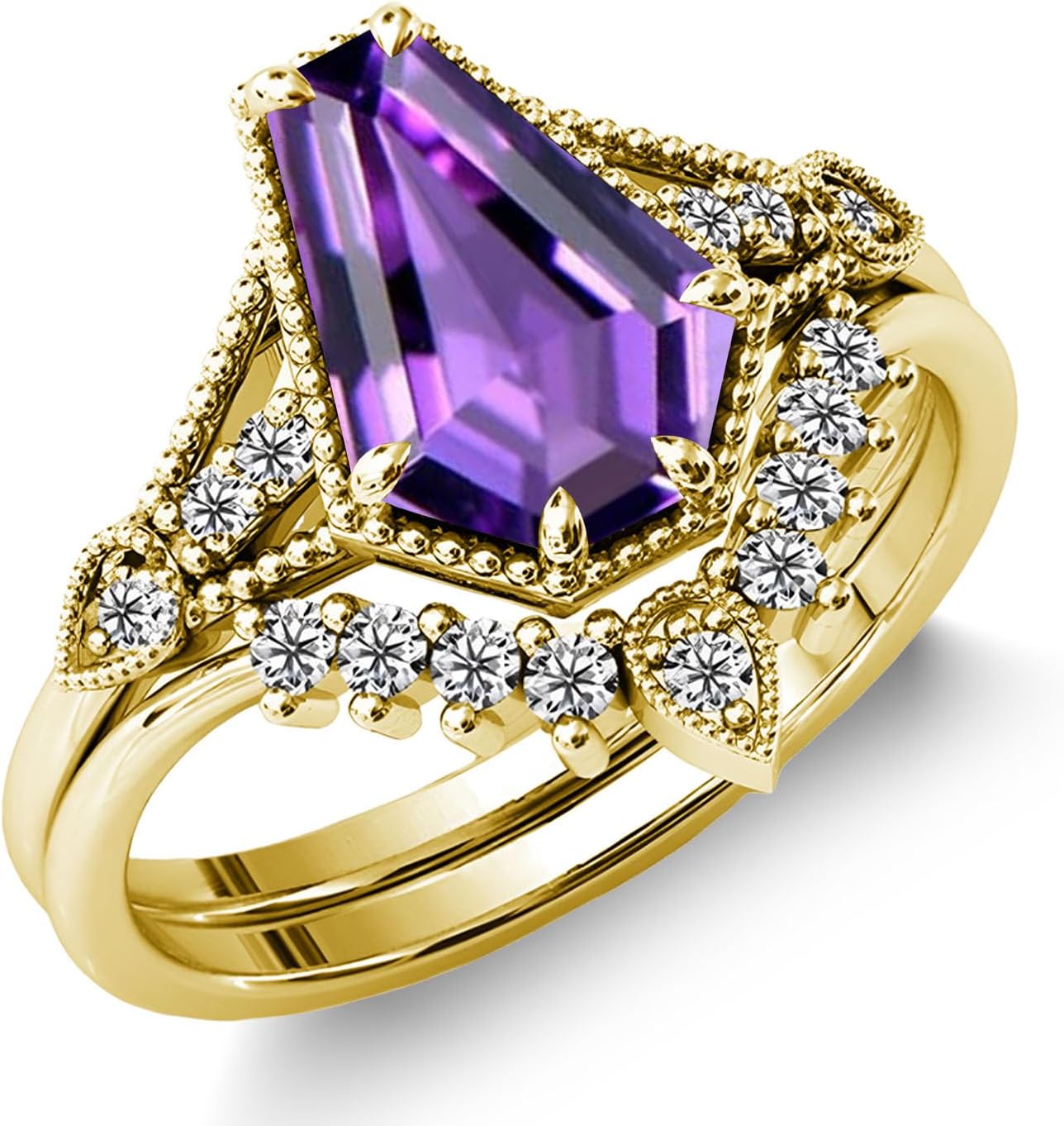 2CT Coffin Cut Gemstone Engagement Ring Sets for Women 10K 14K 18K Gold Gemstone Wedding Band Anniversary Christmas Gift for Mother/Wife with Delicate Box Free Engrave