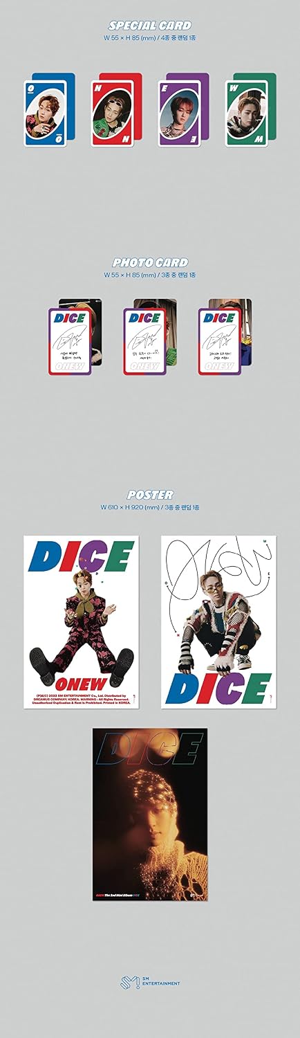 Dreamus ONEW - DICE [Random ver.] (2nd Mini Album) ONE Random Album+BolsVos K-POP eBook (21p), 1EA BolsVos Stickers for Toploader, Photocards
