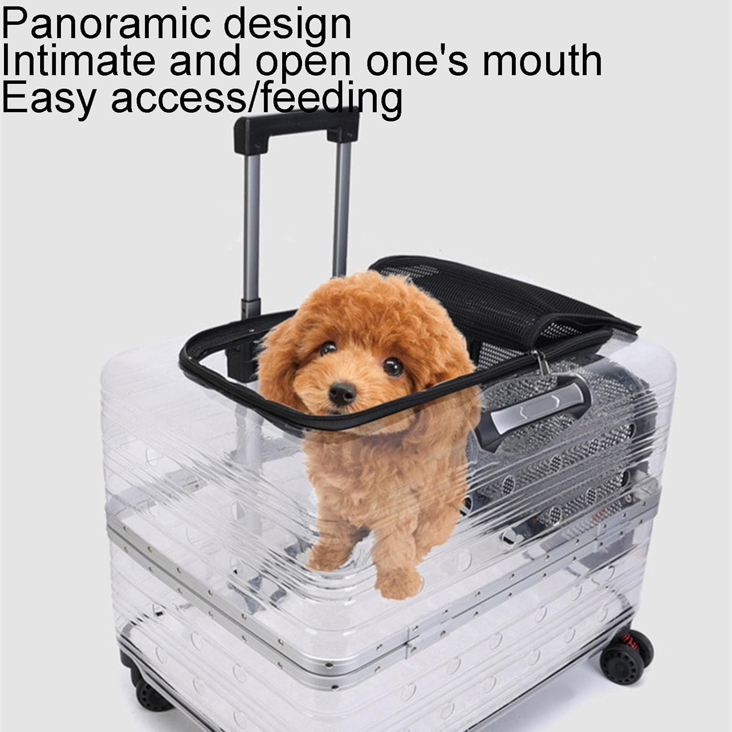 Transparent Pet Travel Case, with Silent Swivel Wheels and Adjustable Handle, Durable Material, Suitable for Cats and Dogs