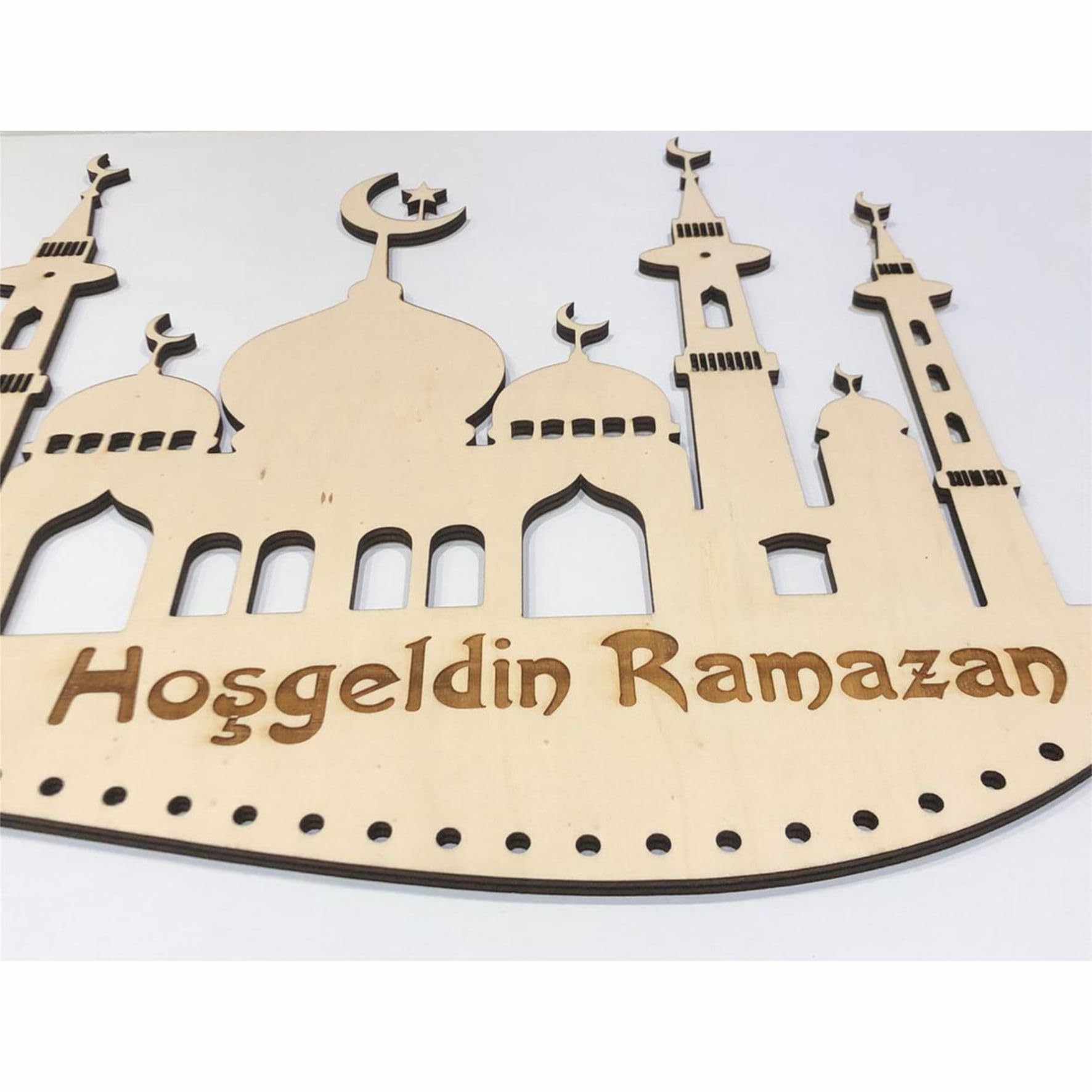 Hosgeldin Ramazan, calendario Ramadan Eid Mubarak, decorazione in legno, regalo per bambini (45 x 30 cm, con sacchetto)