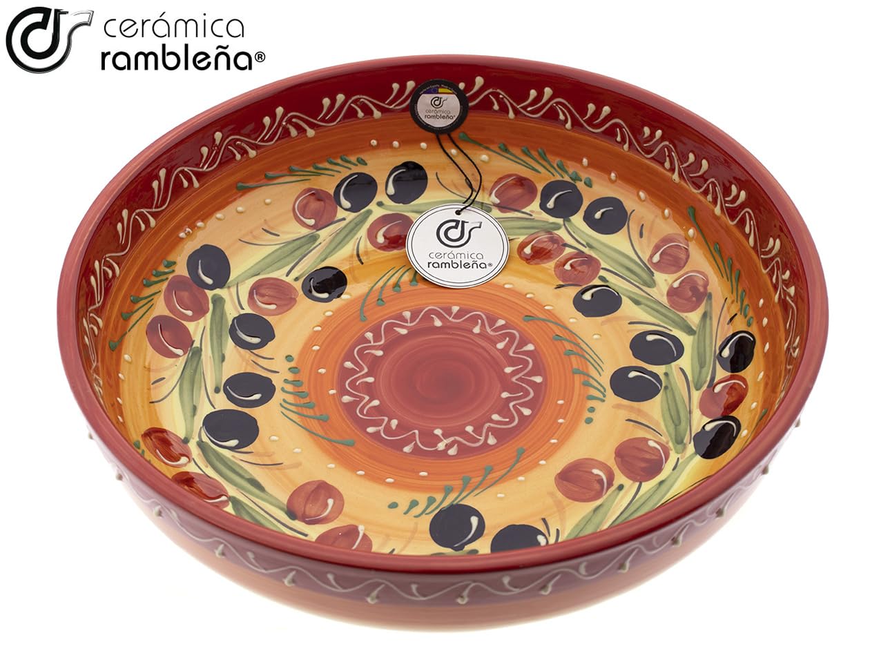 CERAMIKA RAMBLEŃSKA | Ceramiczna miska do sałatek | Oryginalne salaterki | Oliwki do sałatek - Model 31 | 100% ręcznie robiona dekoracja | 23x23x6 cm