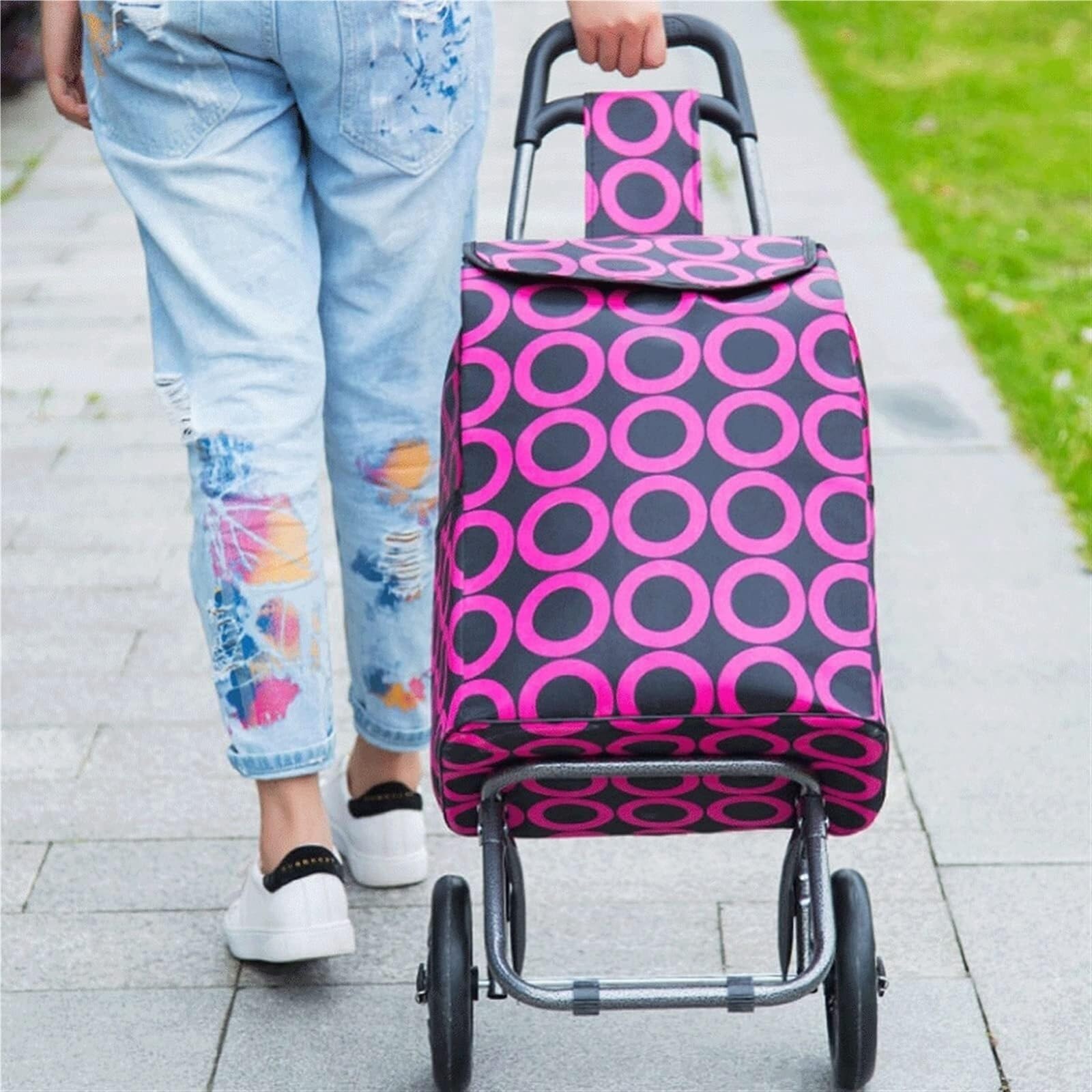 Einkaufstrolley Kompakter Einkaufswagen, Zusammenklappbarer, Ziehwagen, Tragbarer Trolley Für Einkaufen, Gepäck, Büro, Lebensmittelwagen Einkaufswagen Fahrbare(Blue)