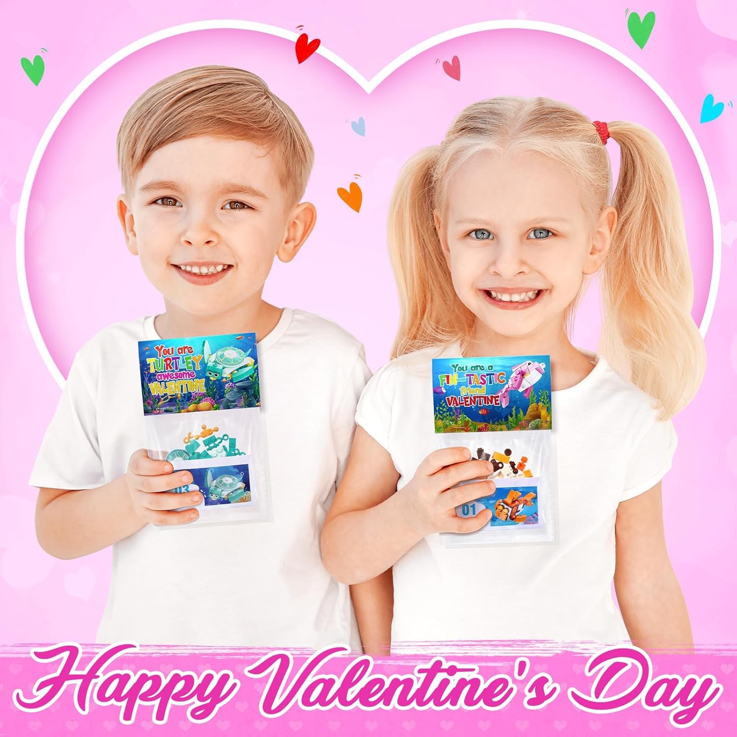 Qinline 24 Pack Easter Gifts for Kids, Marine Animal Building Blocks Set with Gift Cards for Boys Girls, Prefilled Easter Egg Fillers Party Favors Exchange Basket Stuffers for Kids School Classroom