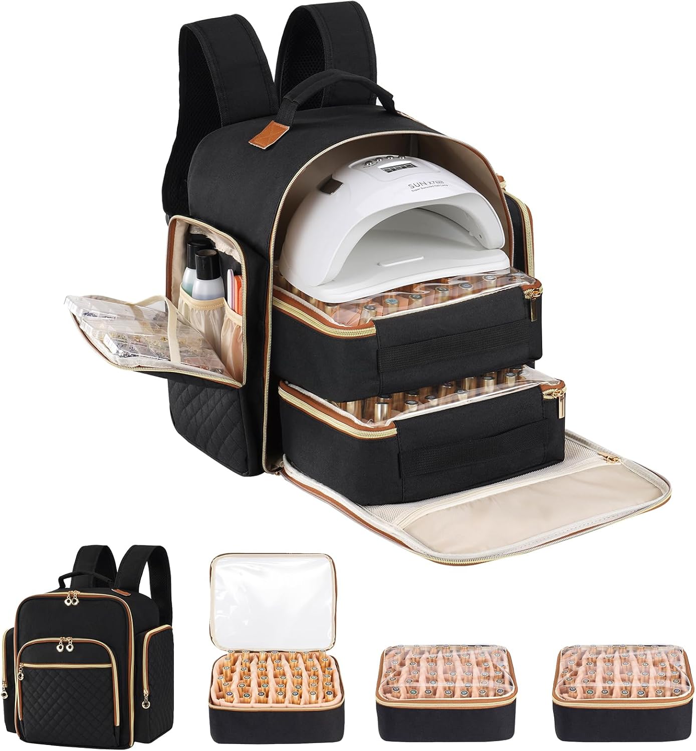 Hautton Nail Polish Organizer Holds 126 Bottles, Extra Large Storage Bag with 3 Removable Drawers, Professional Nail Supplies Travel Carrying Case for Nail Tech Manicurist -Black