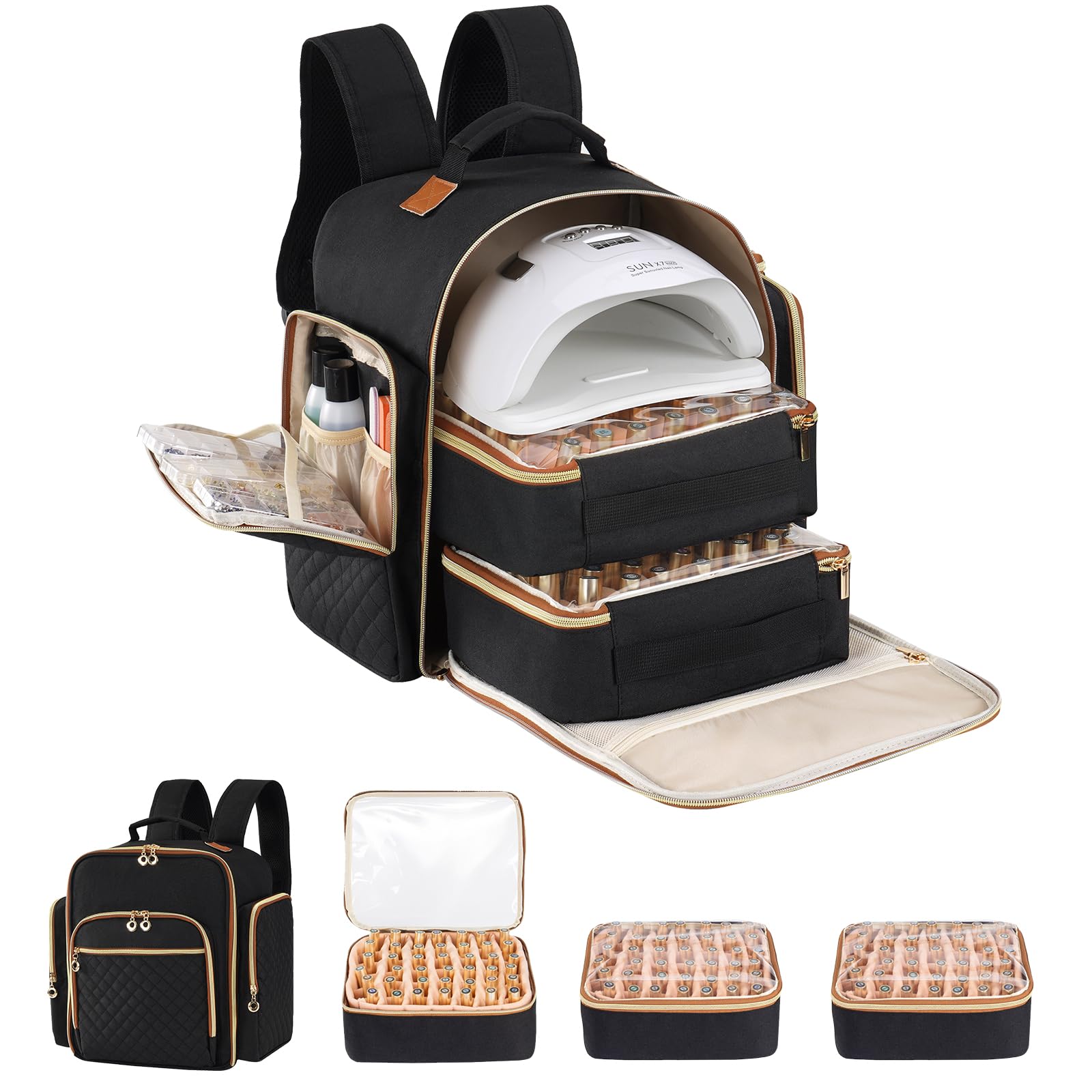 Hautton Sac de Rangement pour Vernis à Ongles, Grande Trousse Manucure pour 126 Flacons, Lampe Manucure et Accessoires, Valise Onglerie Professionnelle, Rangement pour Kit Manucure -Violet