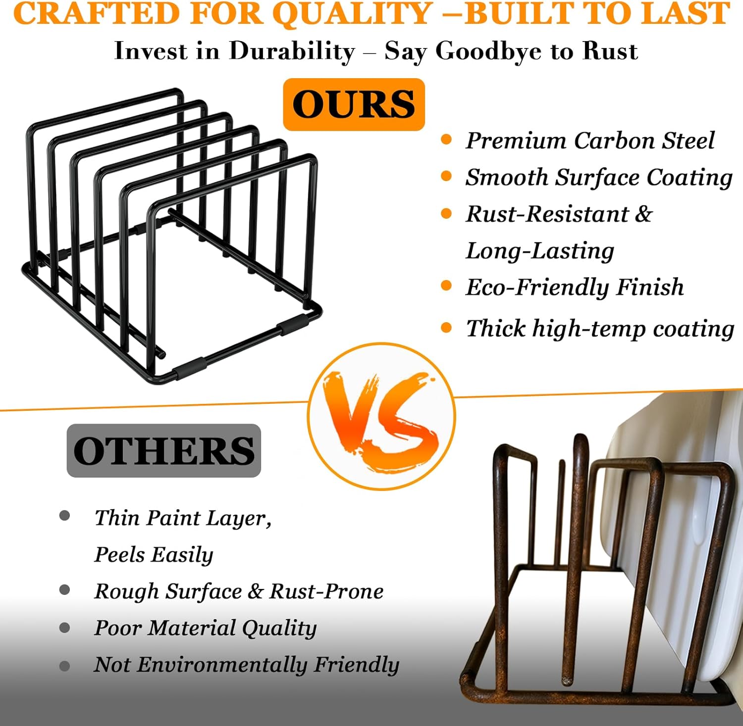 Kitchen Pan Organizer and Pot Rack, 5-Slot Steel Holder for Thin Pans, Baking Trays, and Cutting Boards - Space-Saving Storage - Image 8