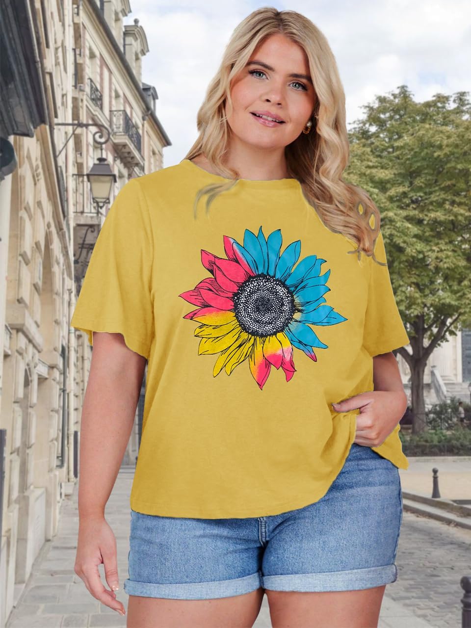 Womens Plus Size Tops Dandelion Daisy Graphic T-Shirt Vintage Country Music Shirt Short Sleeve Casual Tees - Image 2
