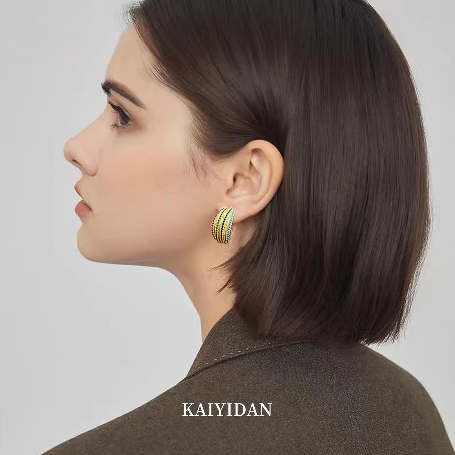 Gold Hoop Earrings For Women Trendy,Chunky/Big/Thin/Medium/Oval/Thick/Twist Multi-Colored Zirconia Dangle Huggie Rainbow CZ Hoops Lightweight,Amber Resin Hoops,Birhtday Fashion Jewelry Gift. - Image 4