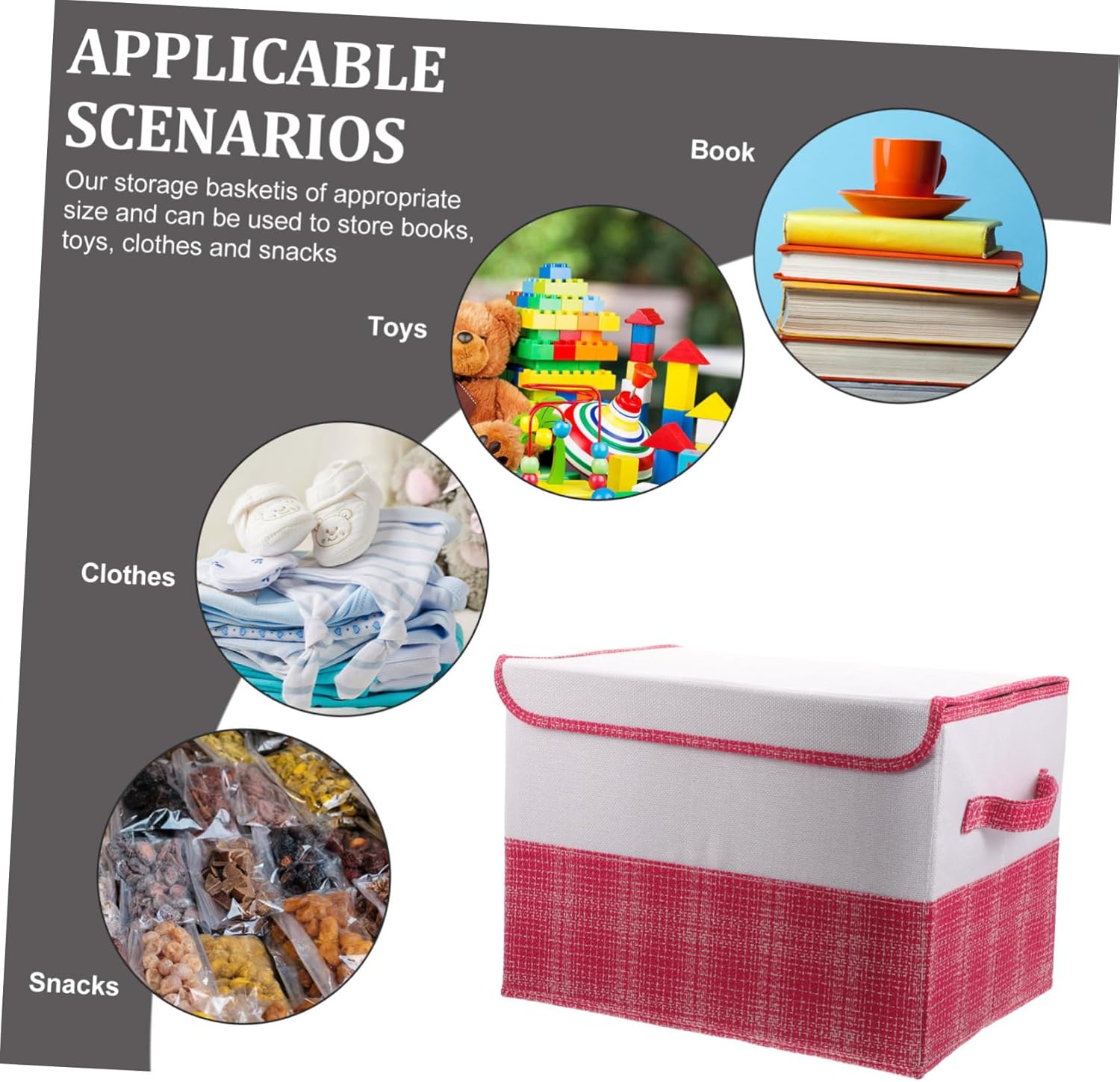 KOMBIUDA Clothes Storage Box Foldable Dual-lid Organizer for Quilts Toys and Sundries Medium Fabric for Home and Dorm Pink