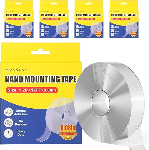 VDOADS 4 Rolls Double Sided Tape Heavy Duty Nano Mounting Tape Super Big Adhesiv