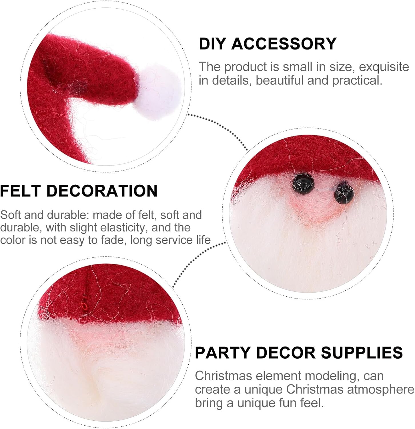 HEMOTON 6pcs Christmas Felt Santa Ornaments DIY Craft Holiday Decorations Red White Festive Party Supplies for Home Seasonal Décor
