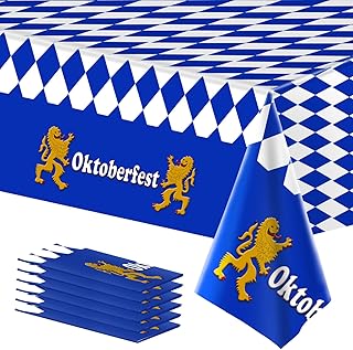 Bavarian Oktoberfest Party Tablecloth Decorations, Plastic Rectangular Blue and White Bavarian Flag Check Table Cover, Background for Oktoberfest Party Decorations and Supplies, 54Ã—108 inches, 6 Pack