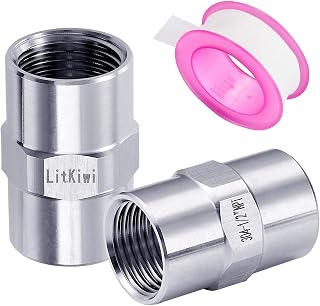 LitKiwi 2PCS Stainless Steel 304 Cast Pipe Fittings Coupling,1/2" Female NPT x 1/2" Female NPT Thread,Equal Hex Nipple Pipe Hose Connector Adapter for Brew Kit, Home Piping Application etc.