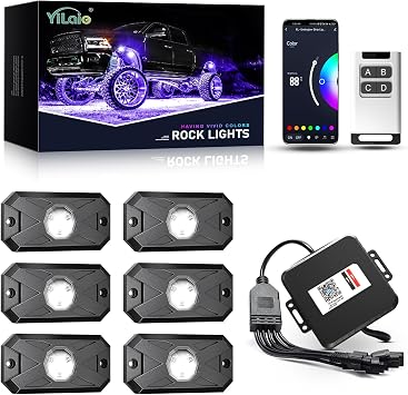 YiLaie 6 Pods Rock Lights Kit with 2 Pack 30cm 4 Pin Extension Cable