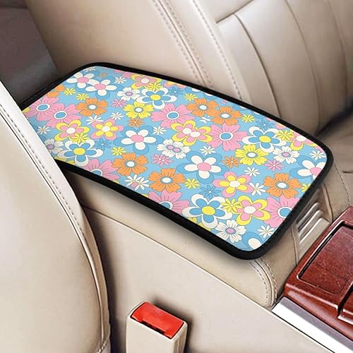 Funda para consola central de automóvil, diseño de flores retro, cojín universal para la mayoría de vehículos, SUV, camión, accesorios de decoración