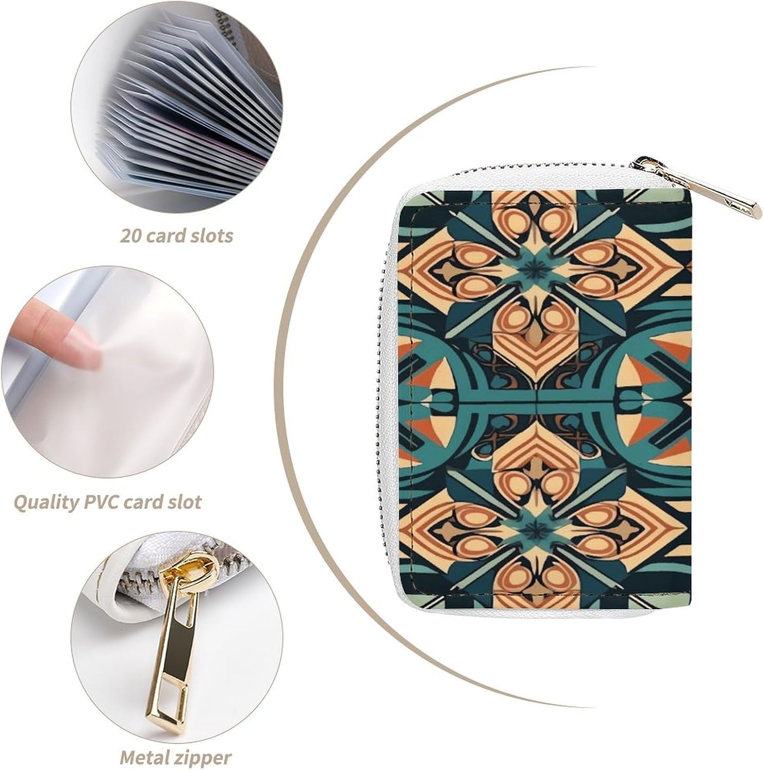 Leather Card Organizer Case Card Wallet Credit Card Holder Dark Orange Grid Printed Zipper Card Cases Holder for Women Men