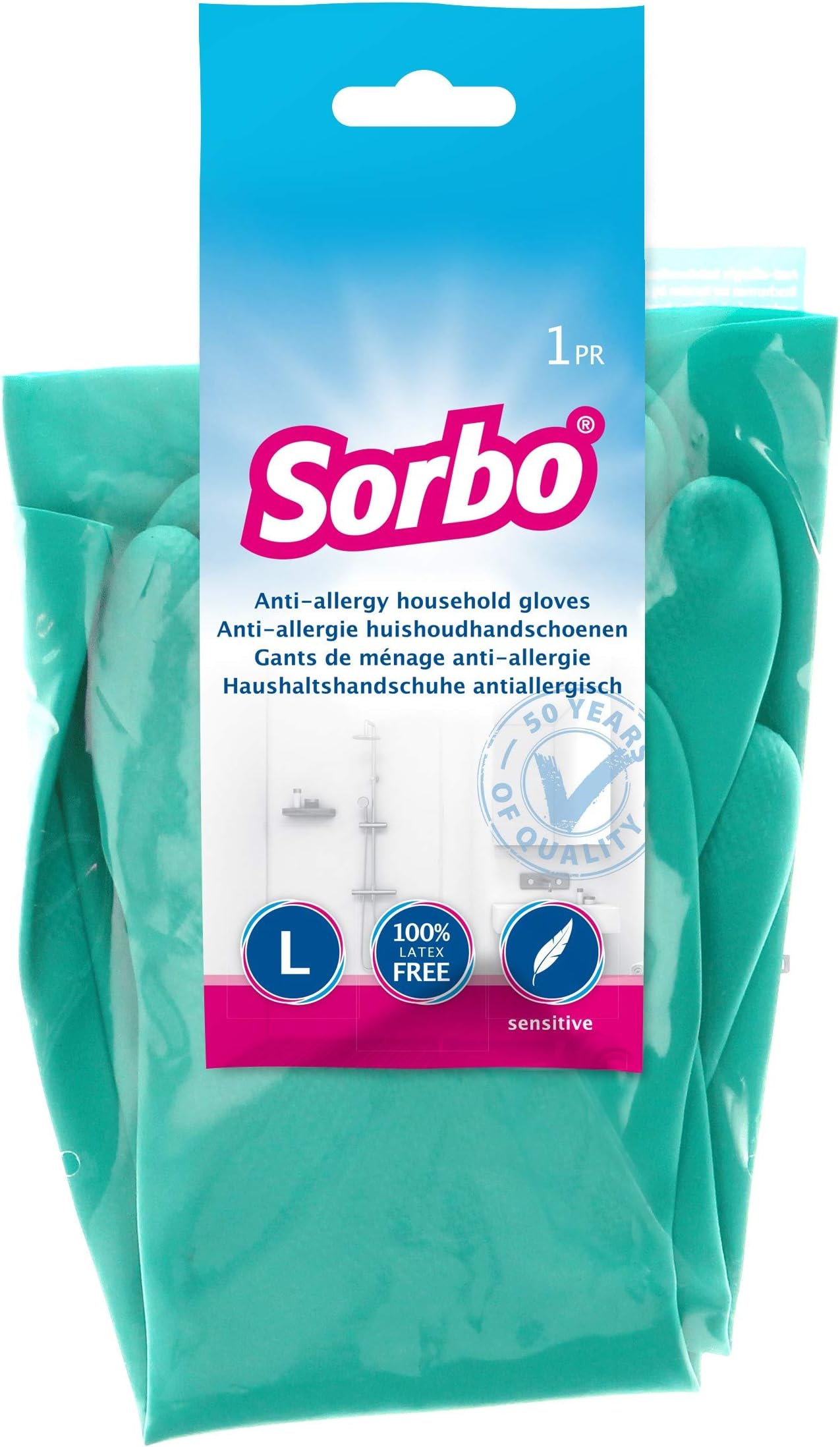Sorbo Latex Free Household Gloves, Nitrle Gloves, 100% Latex Free, Long Cuffs, Household Essentials, Green