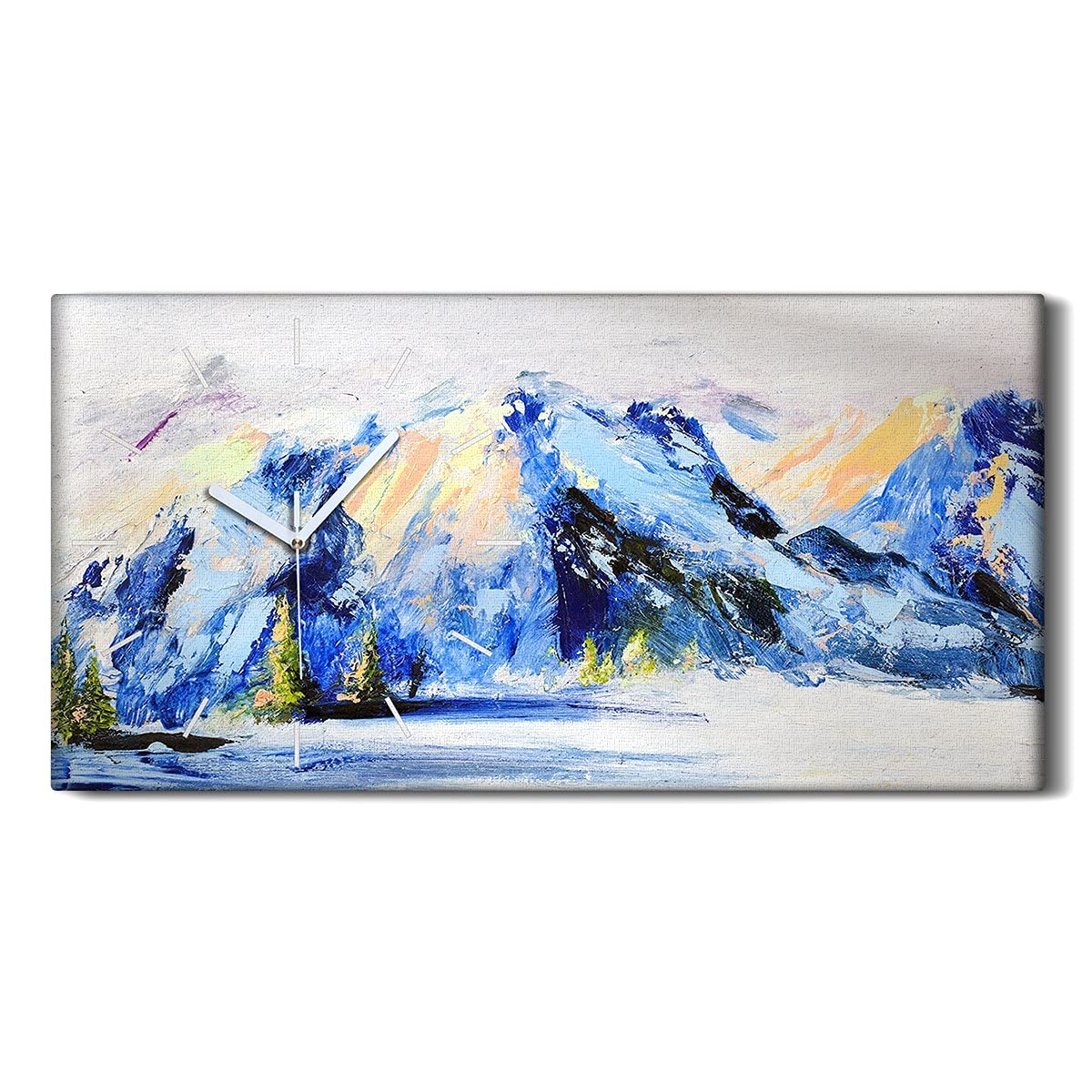 Horloge sur Toile Montagnes de Neige Coloray 60x30cm Image Art Mural Nature
