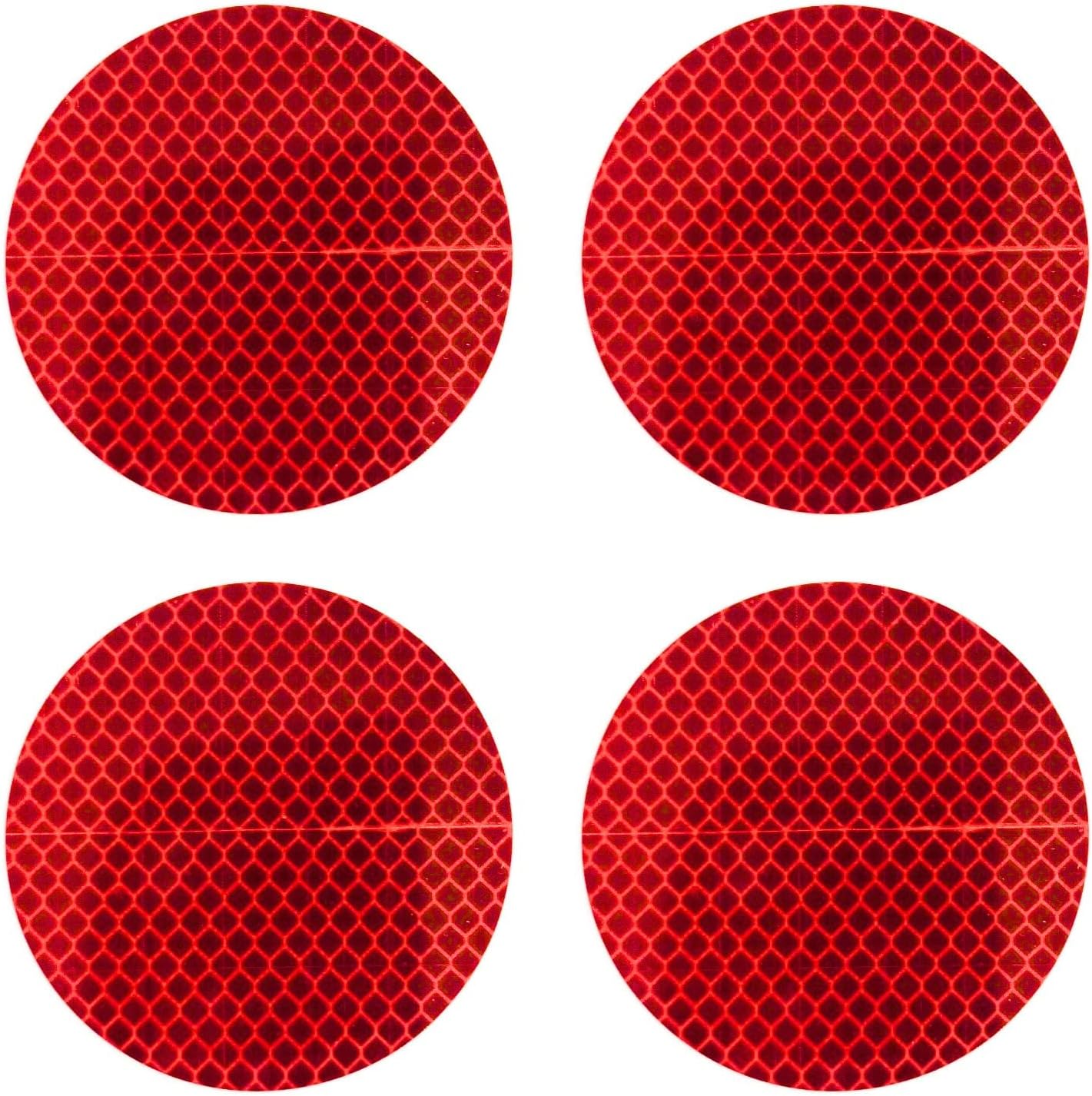 LiteMark DOT-SAE Red Reflective Discs – 3 Inch Round Prismatic Safety Reflectors with Protective Layer for Car, Truck, Trailer, Bike & Road Safety (Pack of 4)