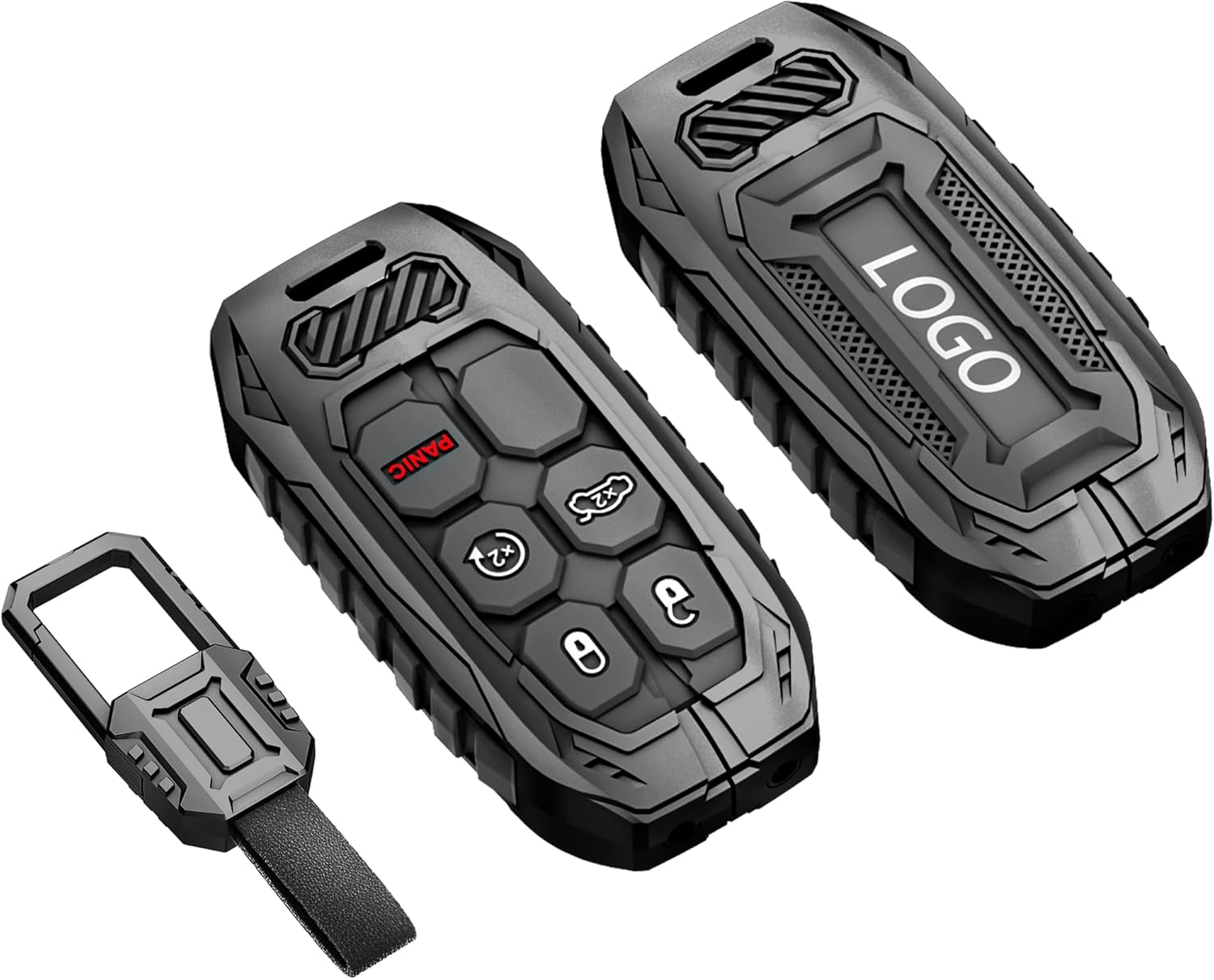 Metal Key Fob Cover Case Compatible with Jeep Grand Cherokee Renegade Dodge Durango Challenger Wrangler Patriot Grand Commander Journey Fiat Dart Chrysler 200 300 (Black)