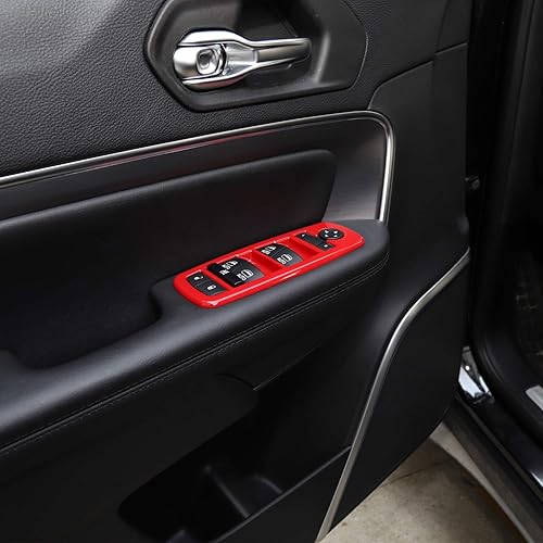 Vista 6 de JeCar Kit de moldura de botón interior para cubierta de interruptor de elevación de ventana para Jeep Grand Cherokee 2011-2020 y Jeep Cherokee Rojo