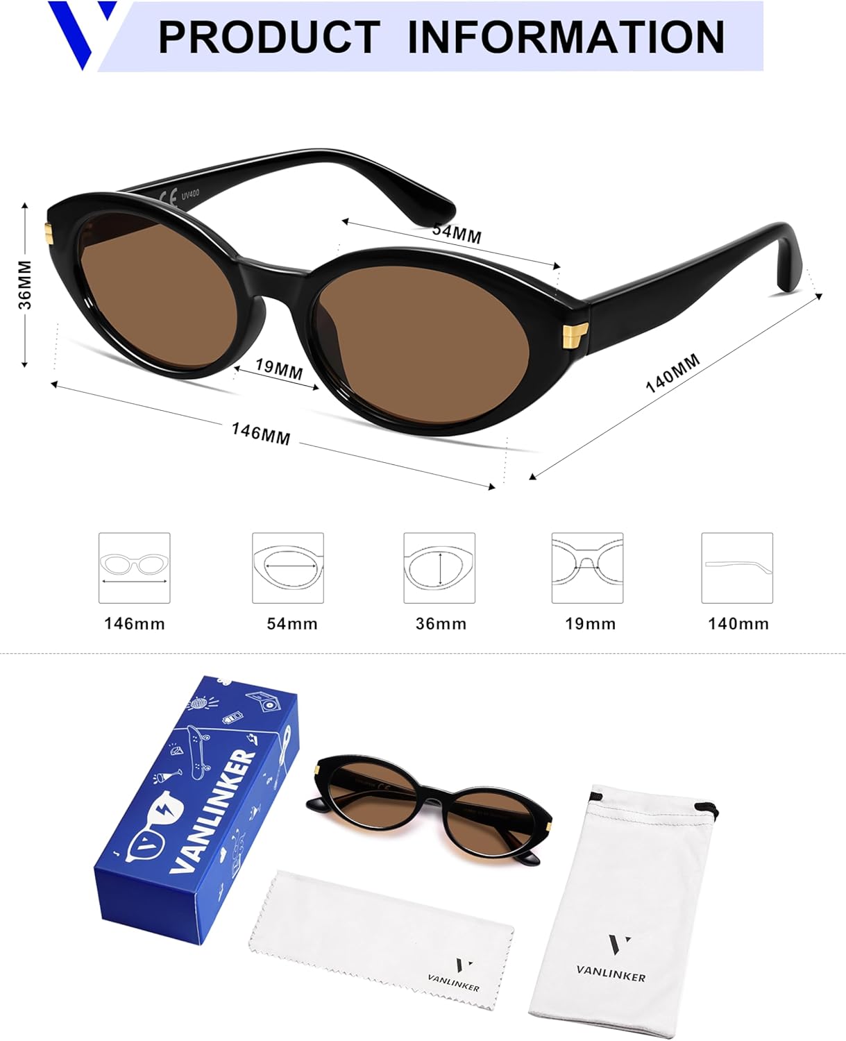 VANLINKER Polarized Retro Oval Sunglasses for Women Men Small Face Vintage 90s Shades VL9850 - Image 5