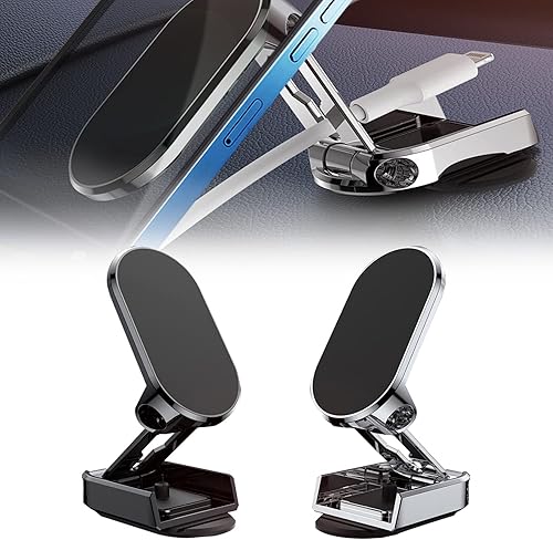 Soporte magnético plegable de aleación para teléfono para automóvil - 2023 Nuevo soporte magnético giratorio para automóvil de 720 ° (C-Negro+Plata)
