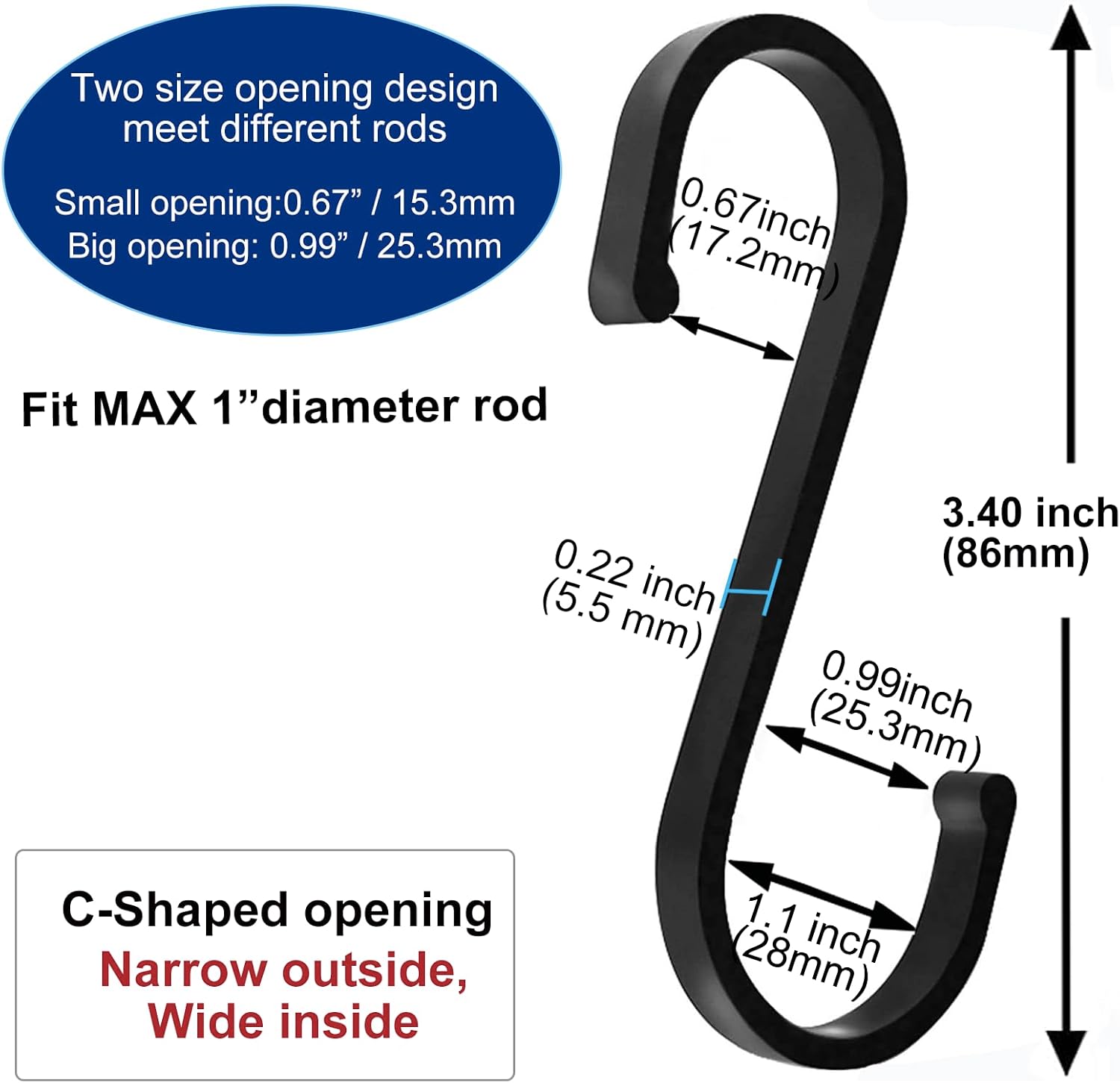 GAViA S Hooks, S Shaped Hooks, Matte Black S Hooks Heavy Duty for Hanging Pots and Pans, Plants, Coffee Cups, Coats, Bags, Towels in Kitchen, Bedroom, Office, Garden, Bathroom, 10 Pack - Image 3