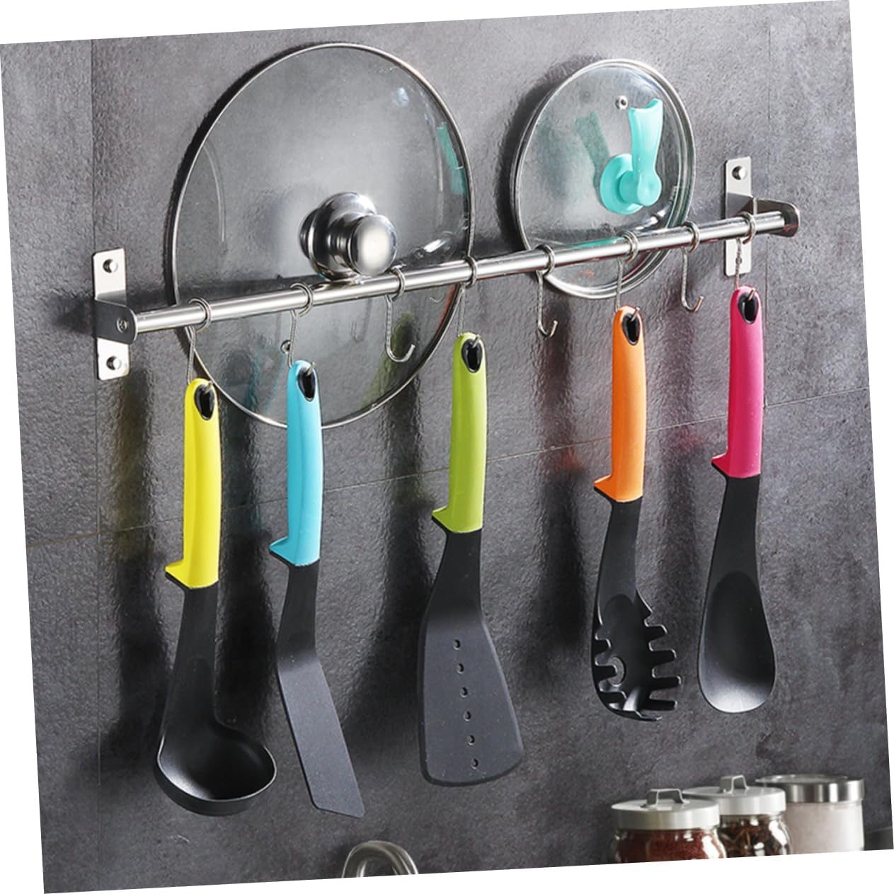 Multifunctional Stainless Steel No-Punch Wall Hanger for Kitchen and Bathroom Easy to Install Hooks Rack for Organizing Towels Utensils and More Silver Hooks