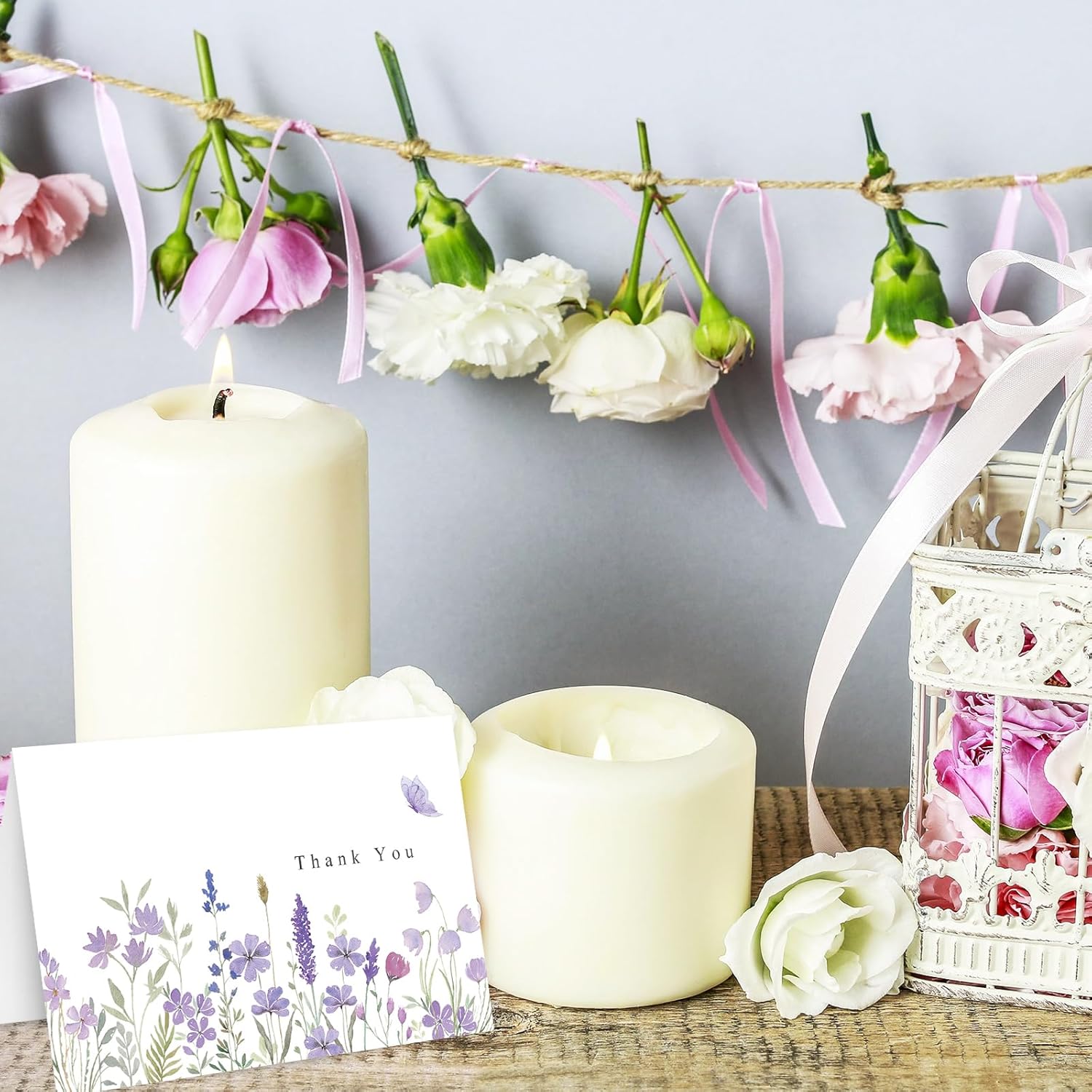 Whaline 32 Pack Purple Floral Thank You Cards Wildflower Greeting Cards with Envelopes Stickers Blank Note Cards for Wedding Bridal Baby Shower Birthday, 4 x 6 Inch - Image 6