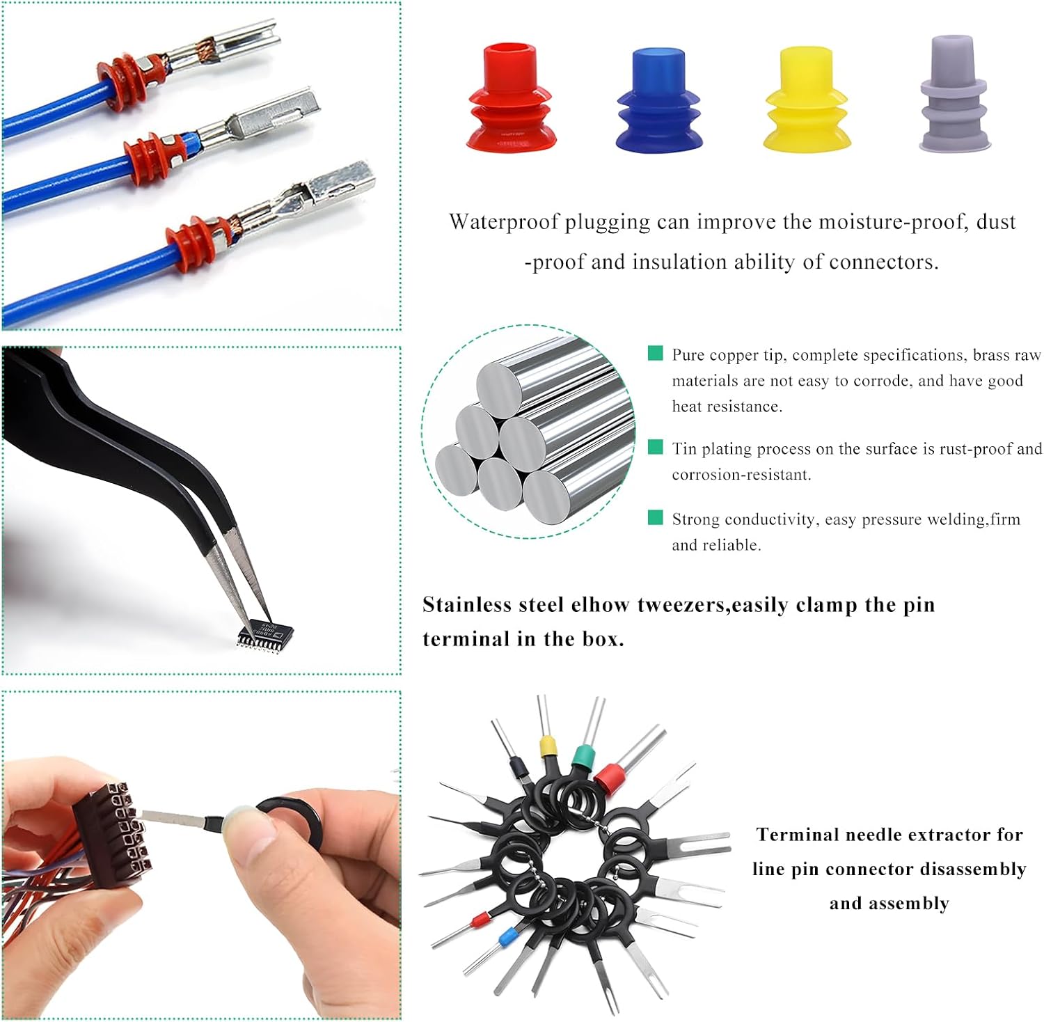 755PCS 21 Type Pin Connectors Kit, 1/1.5/1.8/2.2/2.8/3.5mm Car Electrical Wire Terminal Pins Connector, Non-Insulated Plug Removal Tool & Male Female Crimp Pin, Car Accessories
