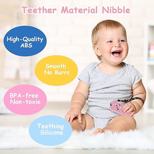 Miniatura 4 de Juguetes mordedores para bebés, 2 juguetes de silicona para dentición con forma de teléfono con 2 clips para chupete, juguetes de dentición suaves
